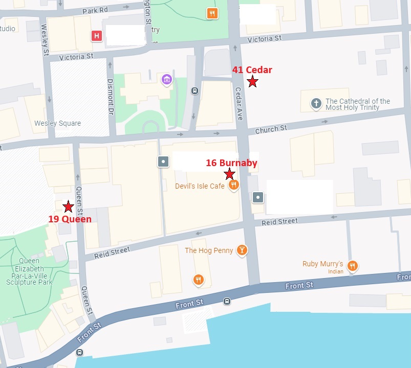 Map of locations in Hamilton, Bermuda